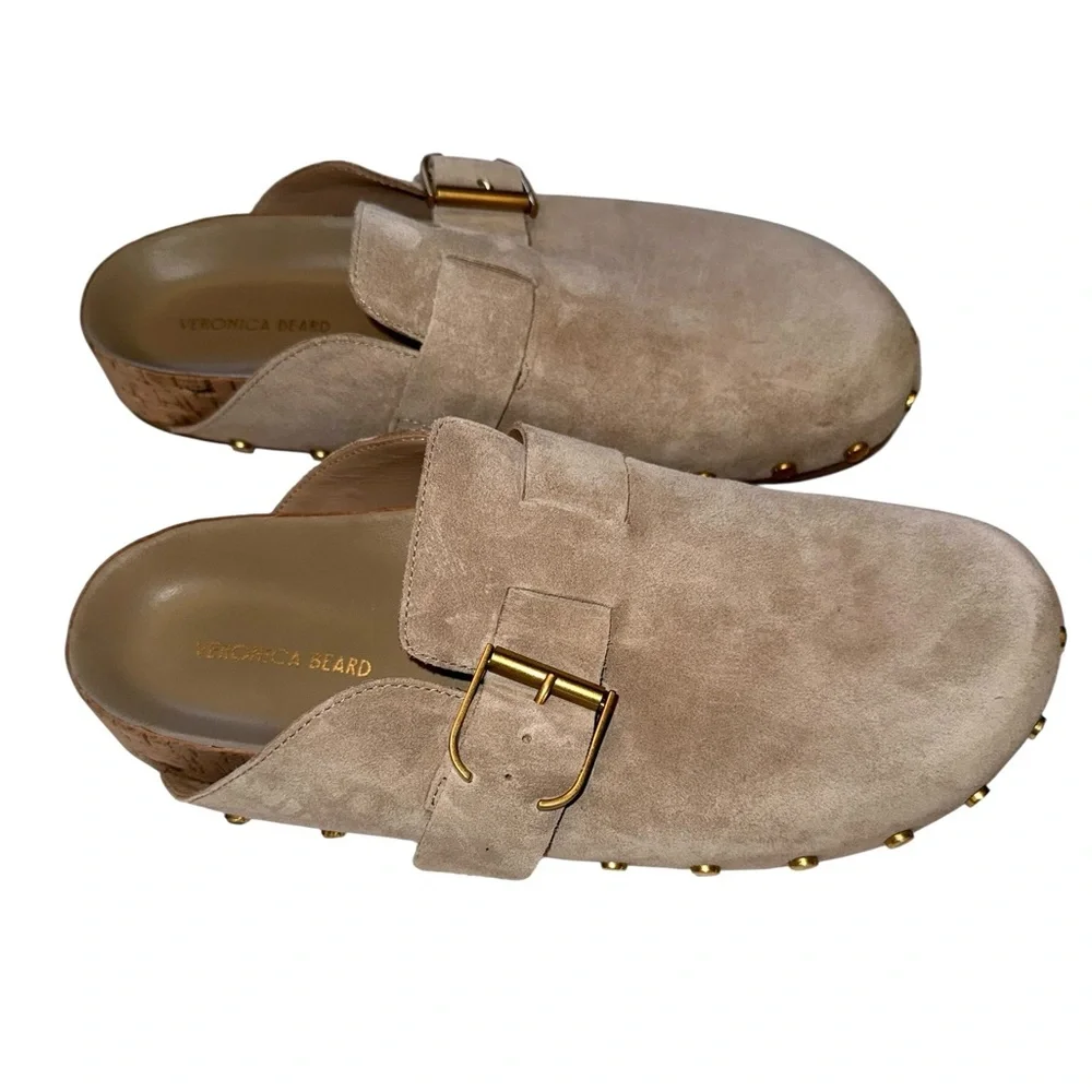 Veronica Beard Studded Suede Fern Clogs in Sand Sz 9 - Picture 3 of 5